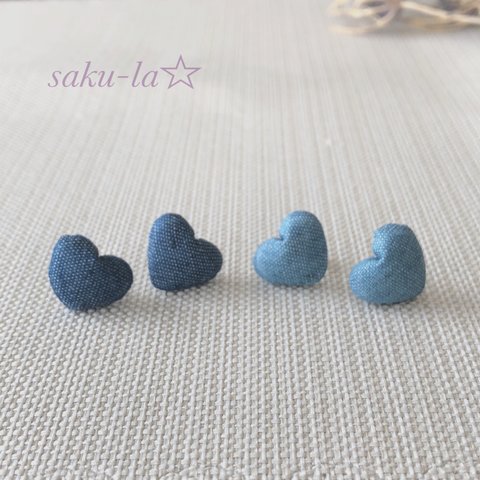 再4💙デニムハート ピアス