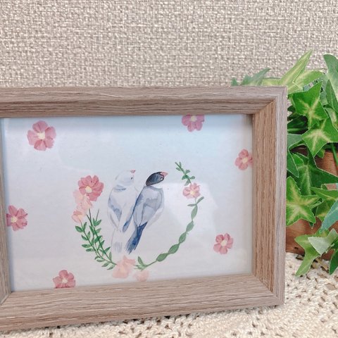 水彩画　ことりの花冠