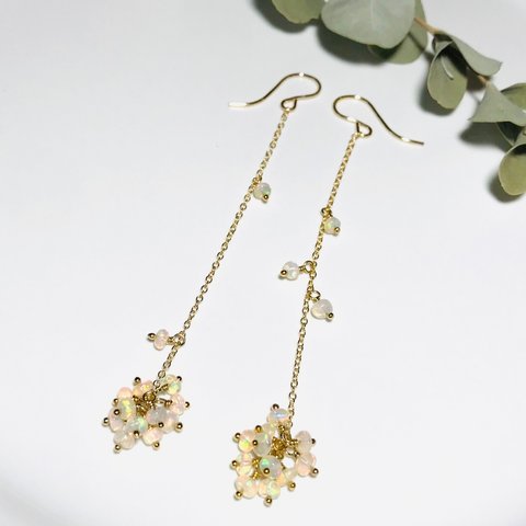 14kgf プレシャスオパールの花 ロングピアス／イヤリング