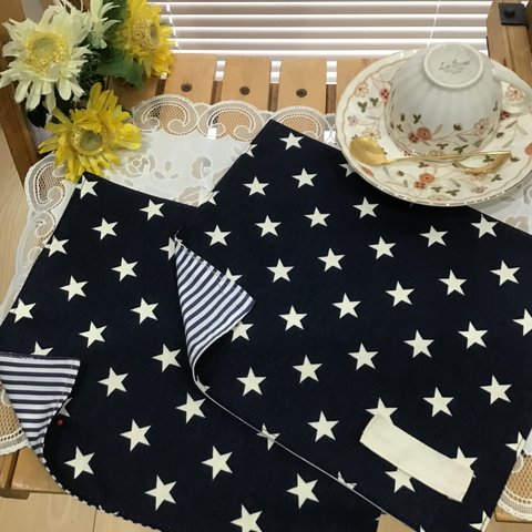 【再18】星とネイビーストライプ20×25❤️A 4⭐️20×30両面ランチョンマット(ネイビー )