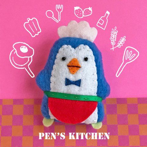 ペンギンのウェイトレスさん＝PEN'S KITCHEN＝(ブルー:赤まえかけ)