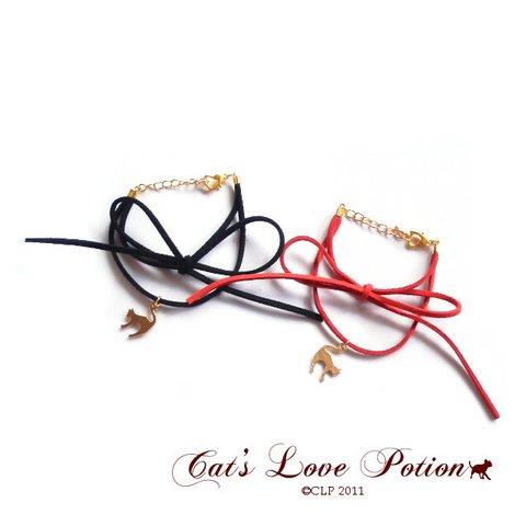 猫 スエード ブレスレット ねこ と 運命の赤い糸 ブレス Cat's Love Potion 