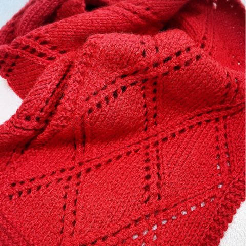 手編みダイヤマフラー【RED】