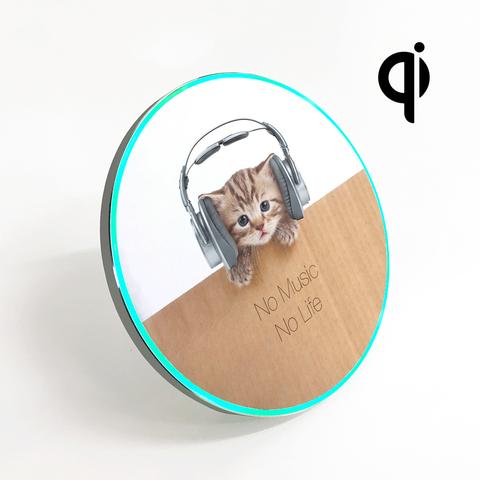 【Qi ワイヤレス充電器】猫だって No Music No Life iPhone8 iPhoneX アイフォン