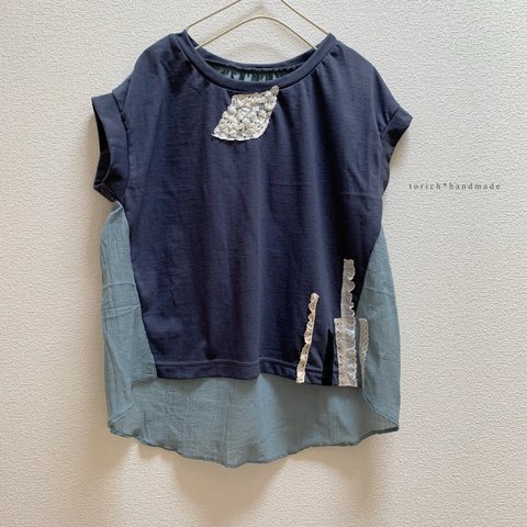 【夏物20%off sale】再販♡レースがオシャレなプルオーバー(ネイビー)