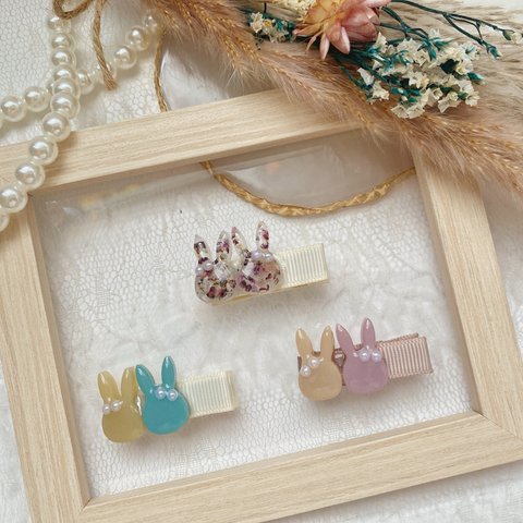 お得商品♡レジン ヘアクリップ 双子うさぎ おそろい プチギフト