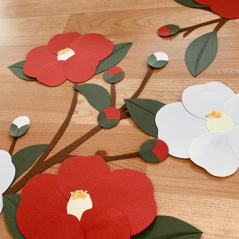 壁面飾り＊季節の花シリーズ【椿】　素材3種類　受注制作