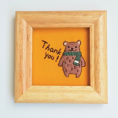 Thank you!クマさん★手刺繍ミニフレーム★インテリア雑貨