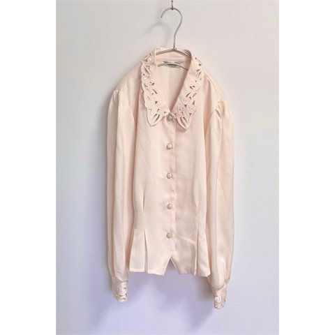 Vintage 70s retro baby pink classical design blouse レトロ ヴィンテージ 古着 ベビーピンク クラシカル デザイン ブラウス