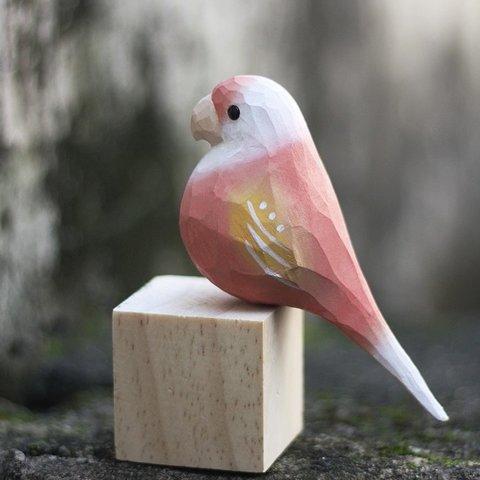 【オカメインコ】鳥好きさんへのプレゼント 置物 木彫り 文鳥 天然木 彫刻 受注制作