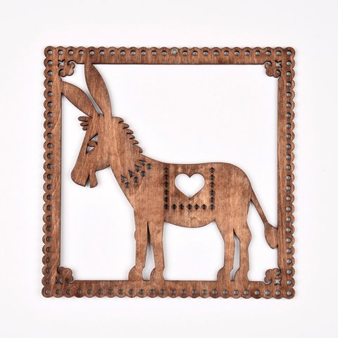 ウッドフレーム「ロバ」（木の壁飾り Wooden Wall Decoration）