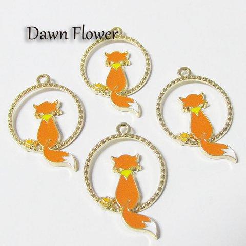 【D-0594】5pcs　キツネ　34×23mm　オレンジ　チャーム