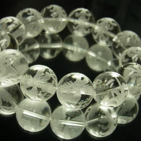 朱雀彫本水晶クリスタル１６ミリ数珠ブレスレット！運気が上がる天然石パワーストーン