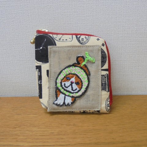 メロン猫ちゃん刺繍アップリケつき　お財布