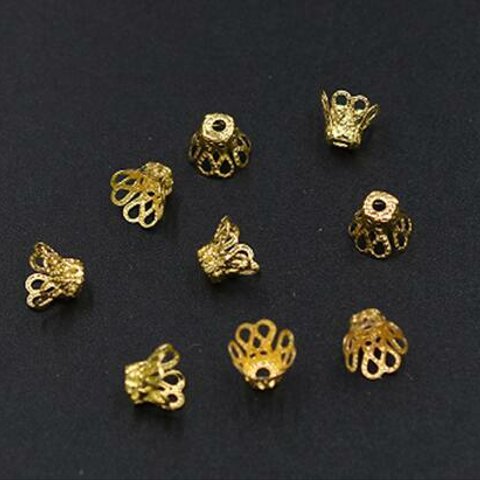 GM-024 300個 花座No.4 ビーズキャップ 9×7mm アクセサリーパーツ ゴールド 3×【100ヶ】