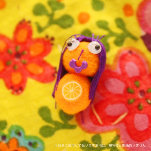 ポンちゃん紫色×オレンジ色 ロン毛型（サイズ大）👀ミニチュアおもちゃ　☆レトロ雑貨★ファンシー雑貨☆動眼👀