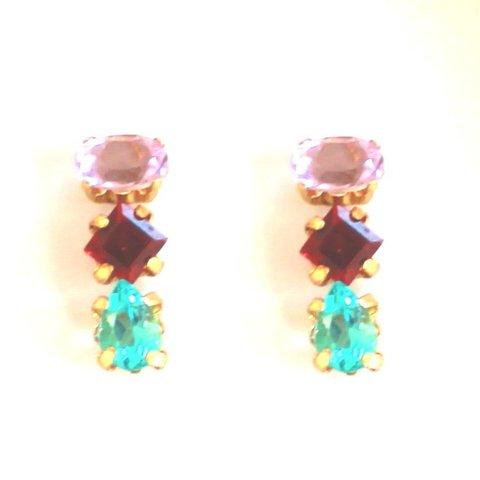 - kakukaku - Amethyst & Garnet & Apatite Earrings