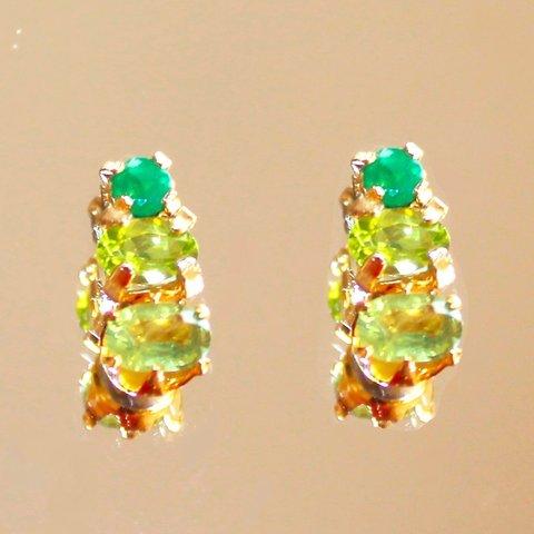 - Autumn -Color Sapphire & Emerald & Peridot Earrings/Pierce