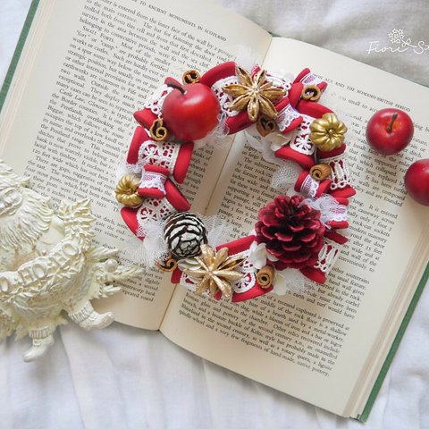 Christmas Wreath ***bobbin merletto RED mini