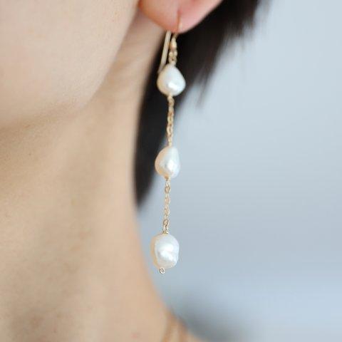 14KGF pearl 三連pierce[kgf3772]