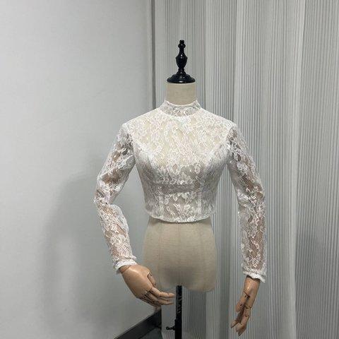ウエディングドレス ボレロ ハイネック 3D立体レース刺繍 花嫁/ウェディングドレス/ブライズメイド/結婚式/披露宴