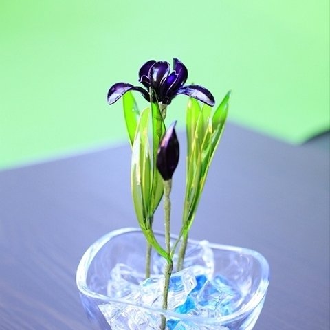 涼しげ 菖蒲 ＊ 紫 ＊ あやめ 池 aquaインテリア 初夏 飾り 和 日本 ～ミニチュア～ ディップアート 花瓶