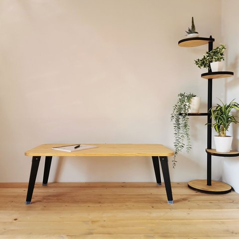 天然木を使用したまる角のテーブル 工具不要90cm×45cm リビング 天然木 ローテーブル ナチュラル 完成品