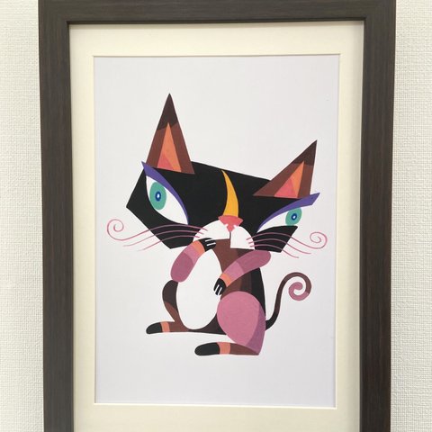 猫オリジナル絵画(作品No.07) Ａ4サイズ(額付き)