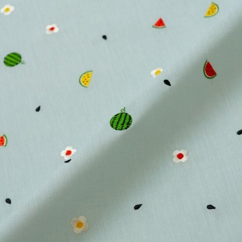 刺繍生地 【スイカ/ペールモス】 カットクロス 綿ポリ