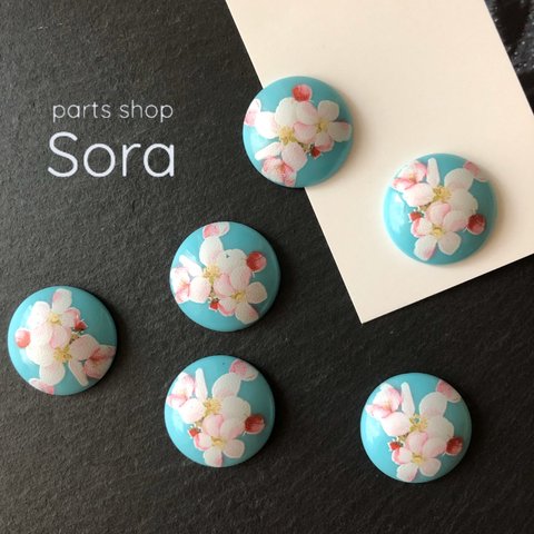 【SALE】［6pcs］さくらプリントのレトロなカボション*ラウンド約25mm＊アクセサリーパーツ＊素材