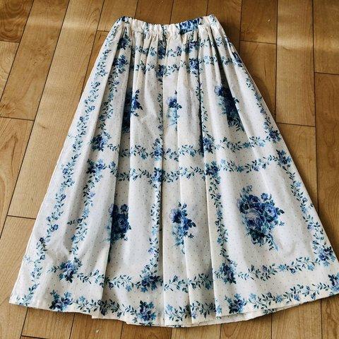 【大SALE】ブルーパネル花柄スカート