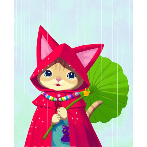 RAIN CAT／猫のアートポスター　A4サイズ