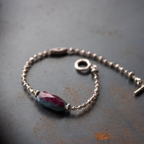 -Ruby in zoisite- smoky quartz・silver bracelet