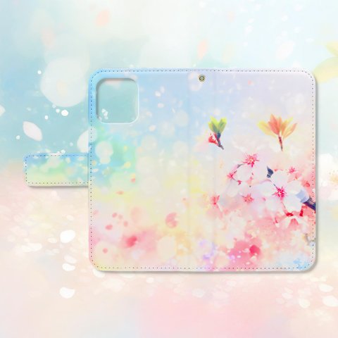 春風に舞う桜の花と春の訪れ 手帳型スマホケース 【7】　iPhone Android各機種対応  ハイクオリティタイプ