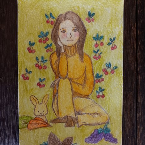 (160)原画・水彩色鉛筆「豊かさの女神」