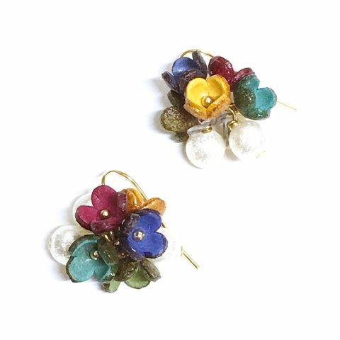 【SALE¥2,750→¥1,650】ボタニカルレザー小花イヤリング