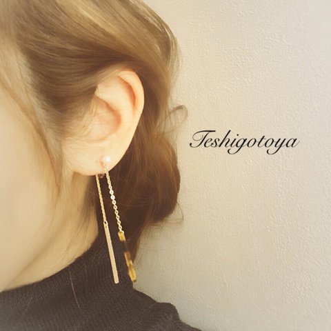 ゆらゆら揺れる tortoiseshell stick pierce or earring