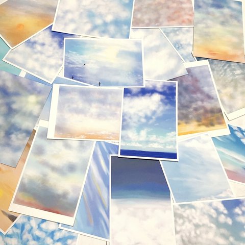 空　30枚　ポストカード　イラスト　紙モノ　かわいい　キレイ　雲　夕陽　太陽　
