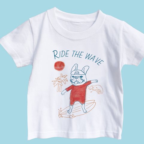 KID'Sサイズ　サーフィンTシャツ　フレンチブルドッグ　旅行　お出かけ T　海　リラックス　親子コーデ　リンクコーデ