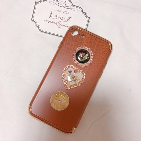 小さなブーケ♡押し花♡名入れ♡iPhone7♡木目調♡カバー