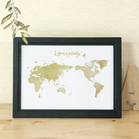 A4世界地図ポスター ベージュ / シンプル＆ミニマルマップ