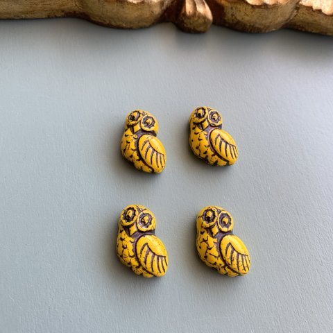 【2コセット】JIRI＊IVANA#czech beads#チェコビーズ　owl17✖️15㍉ yellow/black brown