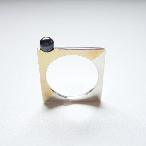 Square Pearl Ring【Black】