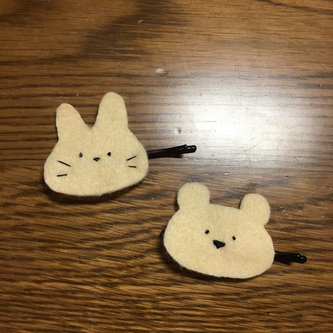 ヘアピン くま うさぎ 刺繍 フェルト