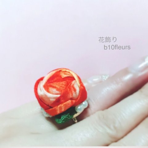 薔薇とパールの指輪♡  古布リング  ★送料込み