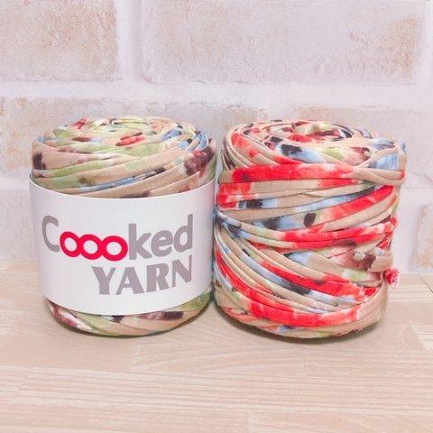 花柄 ベージュ　Tシャツヤーン【1玉45ｍ】Coooked YARN