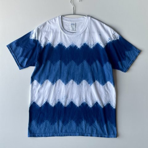 ジグザグ ボーダー Tシャツ ④ 藍染 絞り染め