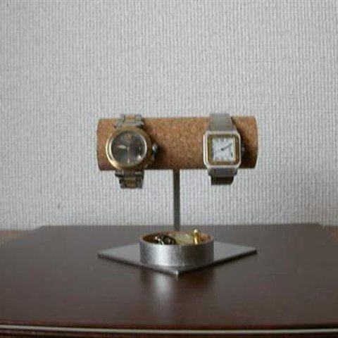 2本掛け菱台座丸いトレイ腕時計スタンド　N8703　AKI-STUDIO