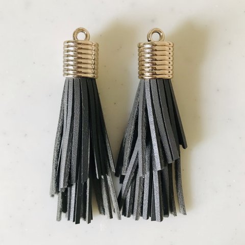 Grey Different Length Leather Tassels