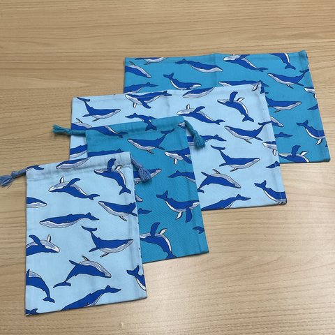 SALE❗️14【給食セット×2日分】エメラルドグリーン&水色 くじら柄 クジラ 鯨 🐋 ランチョンマット コップ袋 男の子 小学校 オックス